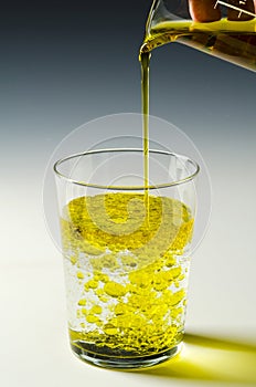 Physics. Immiscible fluids, oil and water. 3 of 4 image series. photo