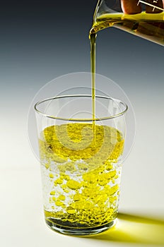 Physics. Immiscible fluids, oil and water. 3 of 4 image series.