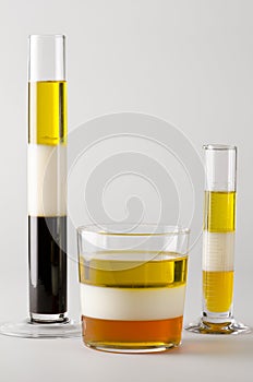 Physics. Immiscible liquids in separed layers.