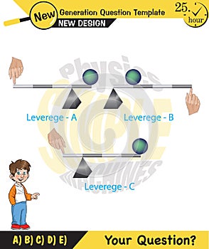 Physics, Lever examples vector illustration, simple machines, next generation question template