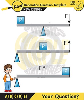 Physics, Lever examples vector illustration, simple machines, next generation question template