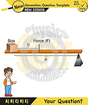 Physics, Lever examples vector illustration, simple machines, next generation question template