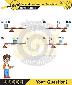 Physics, Lever examples vector illustration, simple machines, next generation question template