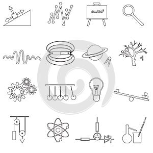 Physics outline simple vector icons set