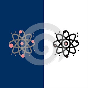 Physics, React, Science  Icons. Flat and Line Filled Icon Set Vector Blue Background