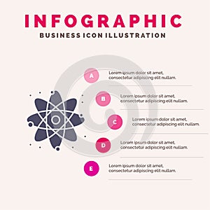 Physics, React, Science Solid Icon Infographics 5 Steps Presentation Background