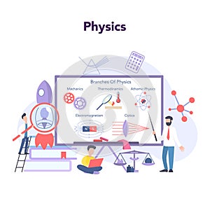 Physics school subject concept. Scientist explore electricity,