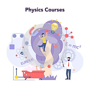 Physics school subject concept. Scientist explore electricity,