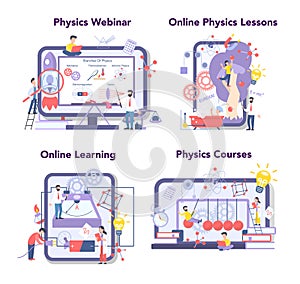 Physics school subject concept set. Scientist explore electricity,