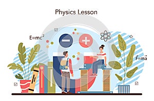 Physics school subject concept. Students explore electricity, magnetism