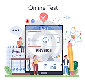 Physics school subject online service or platform. Scientist explore