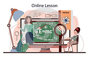 Physics school subject online service or platform. Students explore