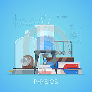 Physics science education concept vector poster in flat style design
