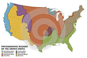 Physiographic regions of the United States, political map