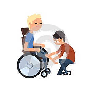 Physiotherapist and disabled patient, medical rehabilitation, physical therapy ector Illustration on a white background