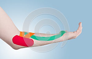 Physiotherapy for elbow pain, aches and tension. photo