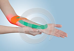 Physiotherapy for elbow pain, aches and tension. photo