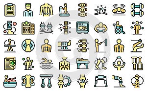 Physiotherapy icons set vector flat