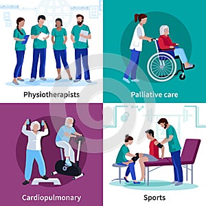 Physiotherapy Rehabilitation 4 Flat Icons Square