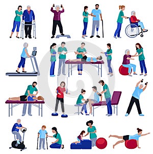 Physiotherapy Rehabilitation People Flat Icons Collection