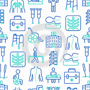 Physiotherapy seamless pattern with thin line icons: rehabilitat