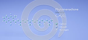 phytomenadione, vitamin k1, molecular structures, 3d model, Structural Chemical Formula and Atoms with Color Coding photo