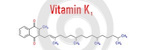 Phytomenadione, vitamin K1 molecule. Skeletal chemical formula photo