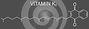 Phytomenadione, vitamin K1 molecule. Skeletal chemical formula photo