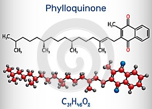 Phytomenadione, vitamin K1, phylloquinone molecule. It is essential fat soluble vitamin, is important in maintaining normal blood