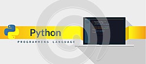 Phyton programming language with script code on laptop screen, programming language code illustration