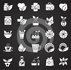 Phytoterapy icons set on black background for graphic and web design. Simple vector sign. Internet concept symbol for