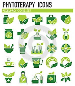 Phytoterapy icons set on white background for graphic and web design. Simple vector sign. Internet concept symbol for