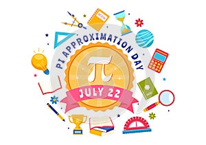 Pi Approximation Day Vector Illustration on July 22 with Mathematical Constants, Greek Letters or Baked Sweet Pie in Flat Cartoon