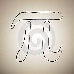 Pi greek letter sign. Vector. Brush drawed black icon at light b