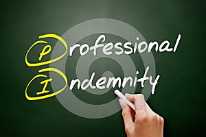 PI - Professional Indemnity insurance coverage acronym, business concept on blackboard