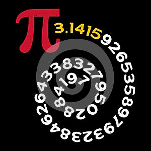 PI Spiral vector Irrational Number and Mathematics distressed illustration - 3,14 math dark banner
