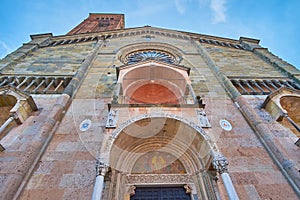 Piacenza Cathedral facade decorations, Italy