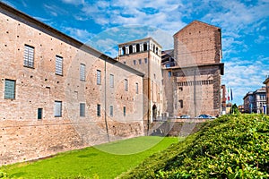 Piacenza, medieval town, Italy. Palazzo Farnese XVI-XVII century, entrance to the palace