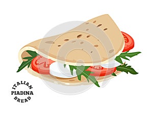 Piadina italian bread. Colorful vector illustration on white background