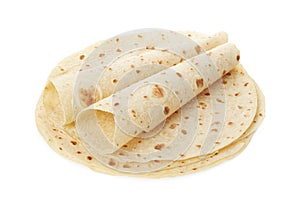 Piadina, italian tortilla heap with wraps photo