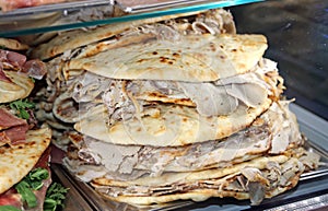 Piadina with meat Italian flatbread typically dish