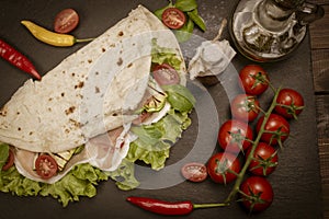 Piadina romagnola with cheese and ham