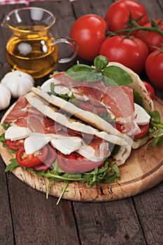 Piadina romagnola, italian flatbread sandwich photo