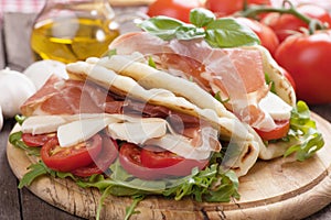 Piadina romagnola, italian flatbread sandwich photo