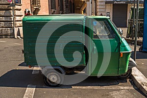 The Piaggio Ape tricycle in Rome, Italy