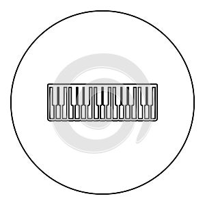 Pianino music keys ivory synthesizer icon in circle round black color vector illustration image outline contour line thin style