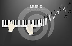Pianist hand with piano key transform to music note.