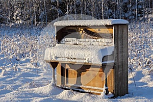 Piano Abandoned in Winter Field