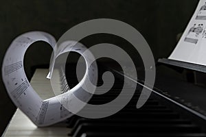 Piano, black and white keys and sheet music. Love and music are always there.