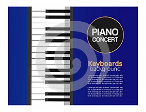 Piano classic music concert, live classical or jazz music with piano keyboard vector illustration poster.
